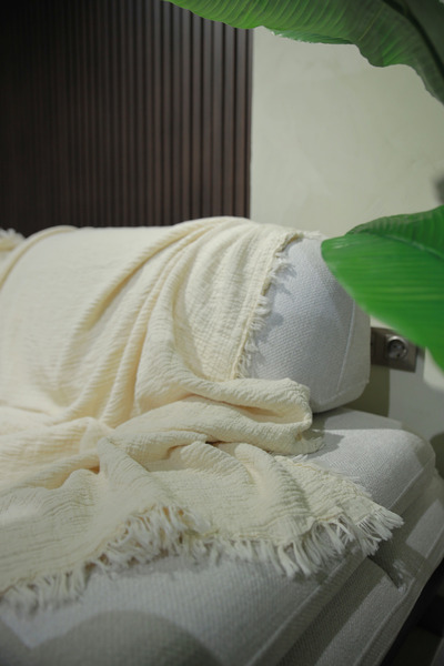 OTEXSA Ekru 4 Katlı Çift Taraflı Müslin Koltuk Örtüsü (200 X 220CM)