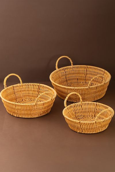 Porsima 304-B ​​​​Кръгъл комплект от 3 плетени кошници - кошница-органайзер за дома и банята с дръжка