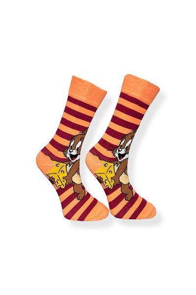 Mevo Single Unisex Anime Patterned Orange Color Stretchy Moisture Cotton Socks