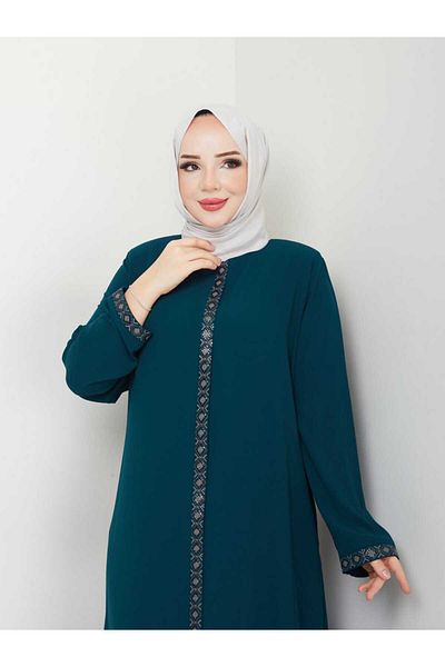 SG SARİALGİYİM Sari̇al Clothing Embroidered Detail Full-Size Zippered Summer Rabia Crepe Fabric Thin Anne Ferace