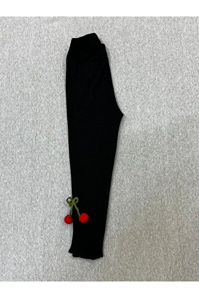 ARYA BABY Kız Bebek-Çocuk Kiraz Aksesuarlı Siyah Beyaz Esnek Fitilli Tayt,Pantolon