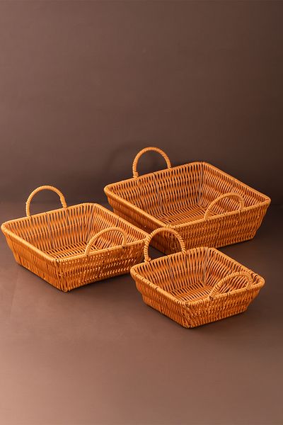 Porsima 303-D Комплект от 3 плетени кошници с квадратен мотив - кошница-органайзер за дома и банята