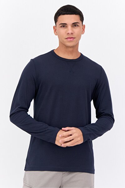 Brave Soul Men Crew Neck Long Sleeves Plain T-Shirt, Dark Navy