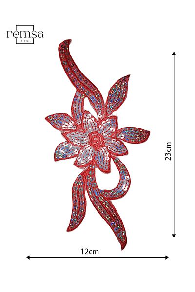 REMSATİC Iron-On Coat of Arms - Patch - Patch - Sequined Flower Model Large (12cm X 23cm)
