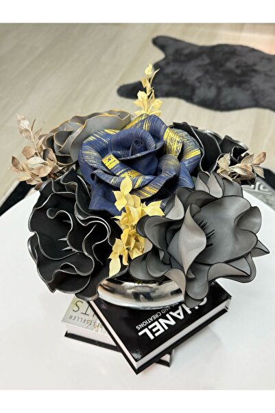 MY LOVE ÇİÇEKÇİLİK مجموعة من 5 زهور صناعية مزخرفة في وعاء معدني فضي