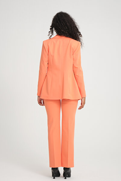 nodilife Broş Detay Gold Düğmeli Atlas Takım Elbise Oranj