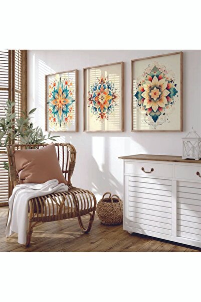 dekorodam Ahşap Çerçeveli 3 Lü Soyut Tablo Home Ev Salon Oturma Odası Yatak O...