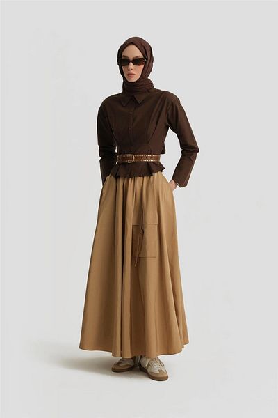 Armine Camel Color Parachute Cargo Skirt - 25Y1820