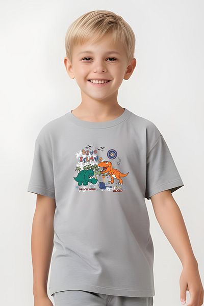 panios kids Boy's Capri and T-Shirt Bottom-Top Set with Dino Island Print