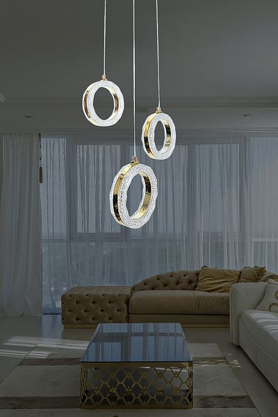Fer Avize Işıl Gold Modern Chandelier Living Room Kitchen Living Room Doorway Single 3-Piece Pendant Lamp Row