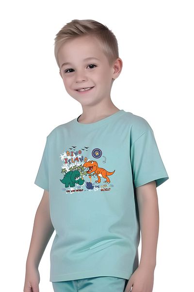 panios kids Boy's Capri and T-Shirt Bottom-Top Set with Dino Island Print