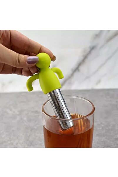 QesQin Küçük Adam Şekli Silikon Paslanmaz Çelik Çay Demlik Süzgeç Elek Yaprak...