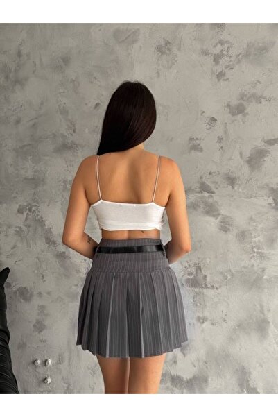 Genel Markalar KEMERLİ ÇİZGİLİ ŞORT ETEK
