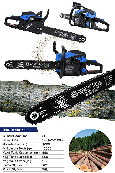 Mur-Cell Hr5800a Benzinli Testere Hızar Motoru Ağaç Odum Dal Budama Kesme Testeresi