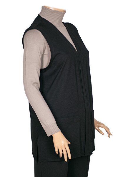 Hermevsim Hesna Women's Buğra Pocket Buttonless Black Vest