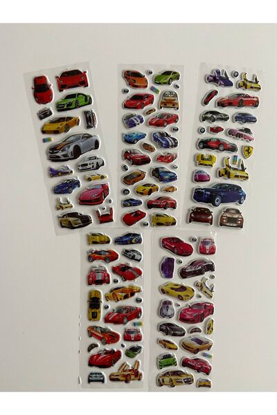 Mielibon 5'li Lüks Arabalar Sticker Seti, Erkek Çocuk Sticker - 91 Kabartmalı...