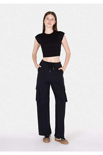 Colin's Γυναικείο μαύρο φούτερ παντελόνι με κανονική εφαρμογή και μεσαία μέση...