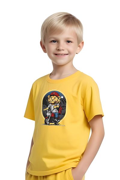 panios kids Boy's Capri and T-Shirt Bottom-Top Set with Passenger Lion Print