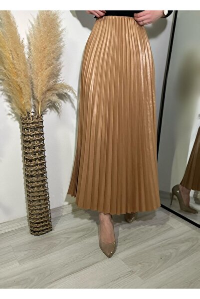 Butik KADIN DERİ GÖRÜNÜMLÜ PİLİSELİ ETEK