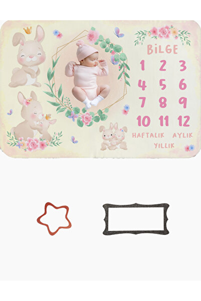 Home Kişiye Özel Isimli Polar Kız Bebek Hediye Aylık Fotoğraf Anı Battaniyesi, Yeni Doğan Anı Örtüsü