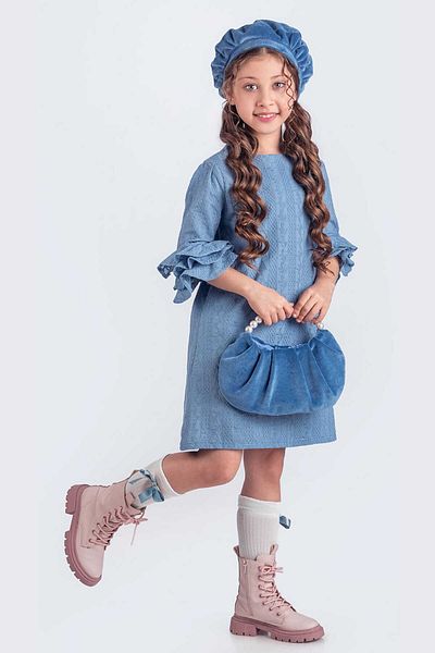 vestitino Beige Muslin Fabric Girl's Long Sleeve Dress