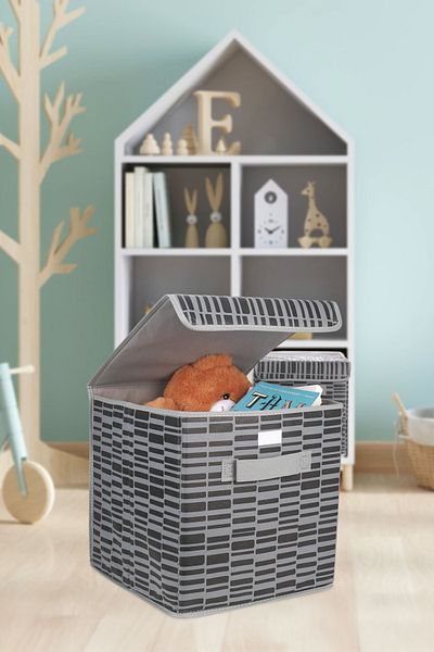ADARYA HOME Zebra - In-Cabinet Laundry and Toy Organizer with Lid, Folding Storage Box 30X30X30