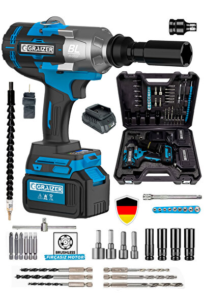 Graizer Alman Pro 1402 Nm Akülü Somun Bijon Sökme Takma Sikma Makinesi Matkap Akülü Vidalama Kömürsüz Motor