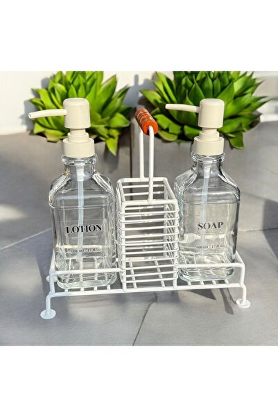 NERİVA HOME 2 عبوة من موزع الصابون السائل الزجاجي ذو اللون الكريمي مع حامل مع...