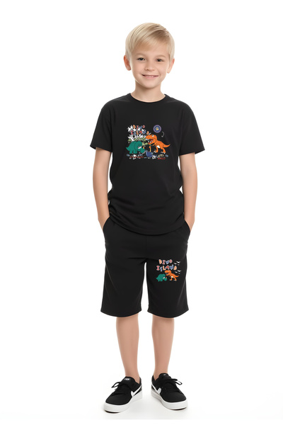 panios kids Set de capri și tricou pentru băieți cu imprimeu Dino Island