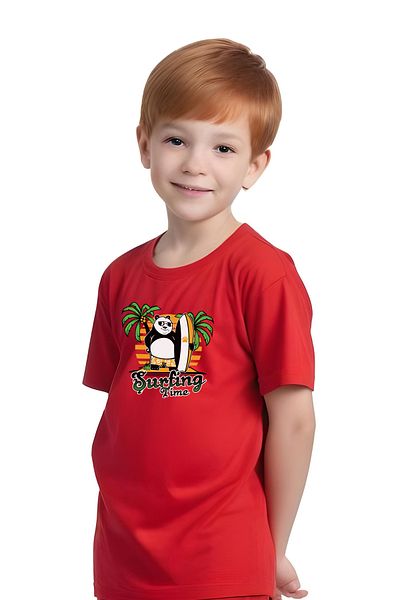 panios kids Surfing Panda Printed Boy Capri and T-Shirt Bottom and Top Set
