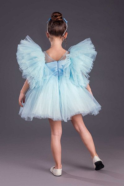 vestitino Baby Blue Pearl Crown Tutu Φούστα με φουσκωτά μανίκια για κορίτσια Παιδικό βραδινό φόρεμα 1662
