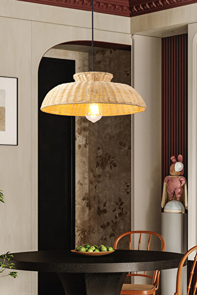 Apliqa Enrico Tekli Rattan Modern Tasarım Oturma Odası Avize