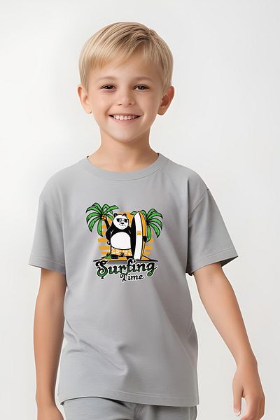 panios kids Surfing Panda Printed Boy Capri and T-Shirt Bottom and Top Set