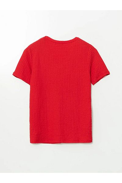 LC Waikiki Tricou de damă LCWAIKIKI clasic roșu cu decolteu în V texturat