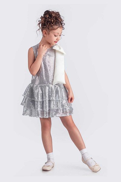 vestitino Gray Sequined 3 Layer Skirted Stylish Dress 1674