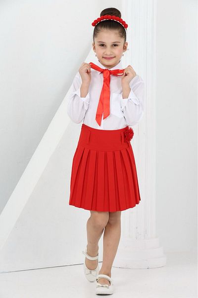 Trendy Mall Girl's Baby Lapel Shirt and Pleated Skirt 23 April Showing Clothes