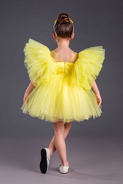 vestitino Yellow Crowned Tutu Skirt Puffy Sleeves Girls Evening Dress