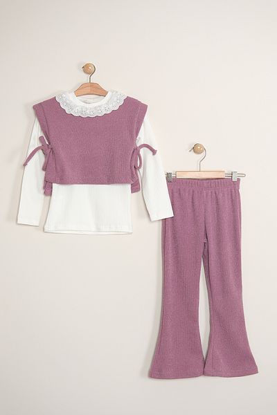 Zaziko Kids Girls' Three-Piece Suit with Blouse and Pullover Trousers Tkm.7070-Z