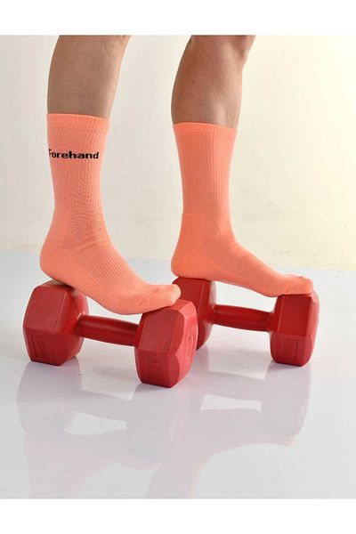 BS Parıltı Neon Phosphor Salmon Cotton Unisex Athlete Tennis Single Socks Set (3 Pieces)