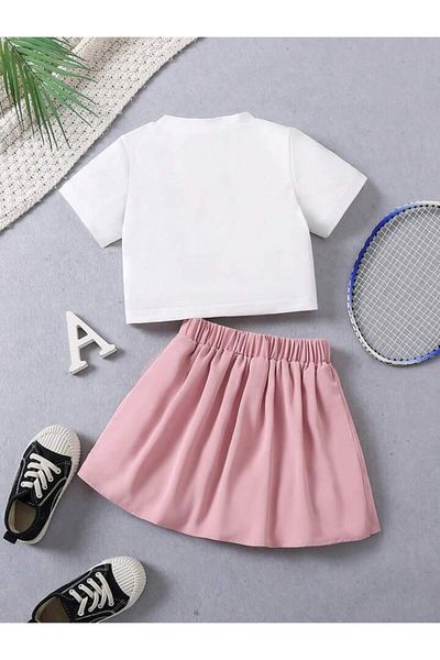Machetta Tricou Crop cu imprimeu Los Angeles 91 pentru fete - Set fuste