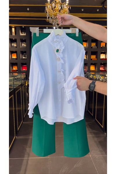 Alury group Luxury Spark Rhinestone Beading Shirt and Pants Autumn Spring New Long Sleeve Mid-Length Top