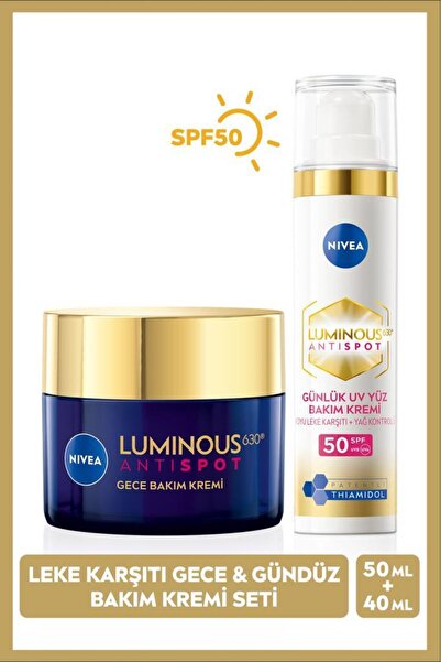 NIVEA Luminous630 Thiamidol Etkili Leke Karşıtı Gündüz Yüz Kremi 40ml, Spf50 Ve Gece Yüz Bakım Kremi 50ml