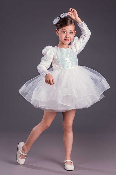 vestitino White Tutu Skirt Sequined Long Sleeve Dress 1660