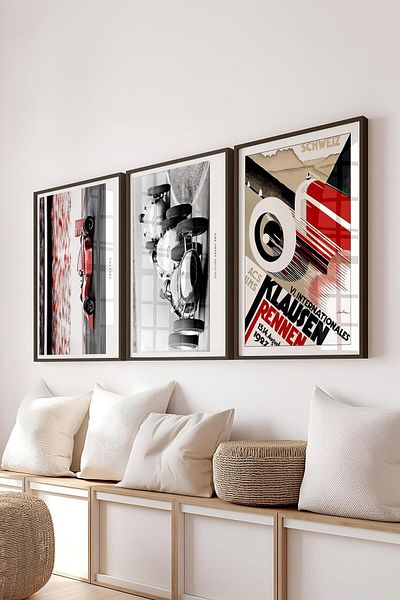 Postifull Set de pictură cu cadru negru, pictură de perete F1 Racing, set de 3 posteri, nr:300719