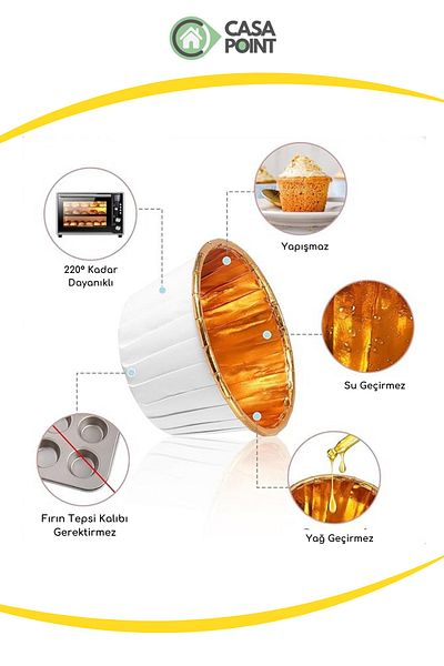 CASA 25 Pcs Muffin and Cupcake Mold Capsules Gold & White