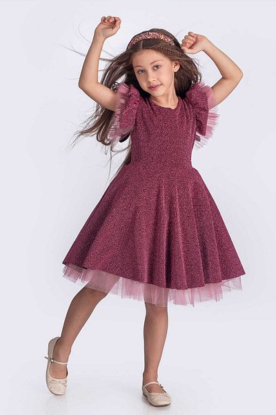 vestitino Dusty Rose Tulle Detailed Glittery Girl's Evening Dress 1672