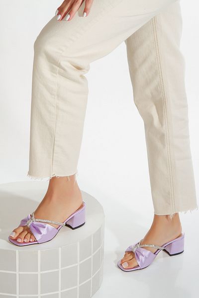 Best Group New Season Low Heel Satin Rhinestone Slippers