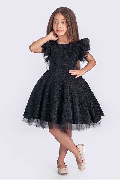 vestitino Black Tulle Detailed Glittery Girl's Evening Dress 1672