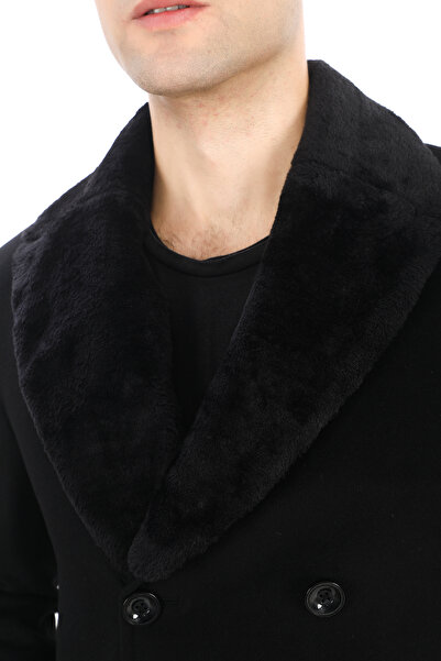 ŞAN GİYİM 8501 Palton scurt pentru bărbați, cu guler de blană neagră