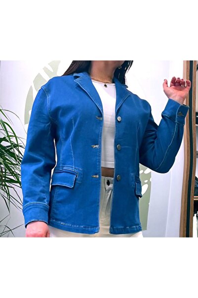 ARZU ÖZEL MODA ATÖLYESİ Mevsimlik Düşük Omuz Regular Fit Blazer Kot Ceket.